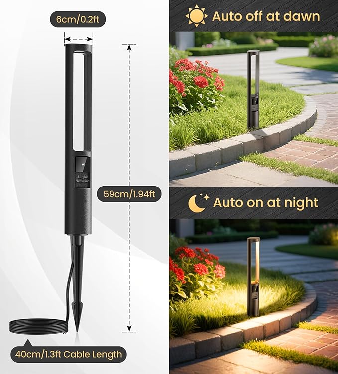MEIKEE 5W Low Voltage Pathway Lights, 2700K 250LM LED Landscape Lighting, Auto On/Off, 12-24V, Aluminum Waterproof Outdoor Path Lights with Connectors for Garden Walkway Yard 4 Pack