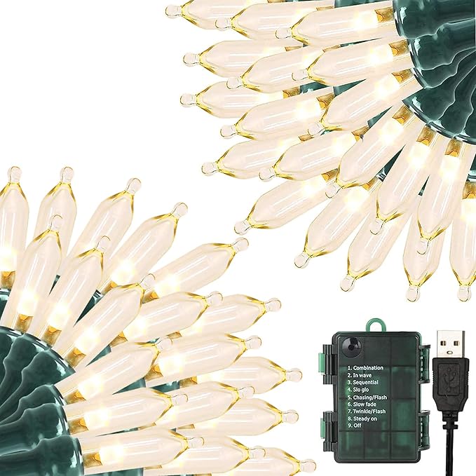 33ft 100 LED Battery Operated Warm White Christmas Tree Lights 8 Modes String Lights with Timer Indoor Outdoor for Christmas Tree Halloween Holiday Party Bedroom Classroom Decoration