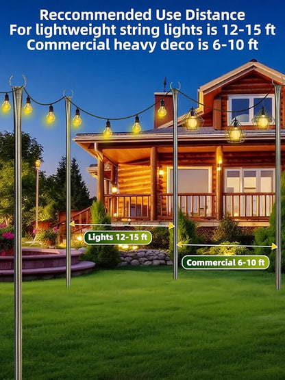 String Light Poles, 4 Pack 10ft Outdoor String Light Poles for Outside and Deck - Ideal for Patio, Garden, Yard, Front Porch Decorations, Frosted Silver