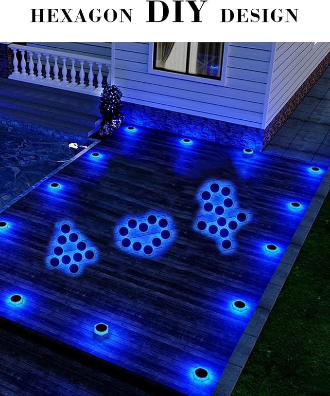 6 Packs Solar Driveway Lights Outdoor IP68 Waterproof, Blue Deck Step Lights Solar Powered, Solar Stair Light Stick on LED Light for Dock, Garage, Pool, Fence, Garden Pathway