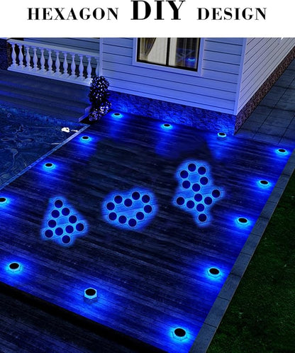 6 Packs Solar Driveway Lights Outdoor IP68 Waterproof, Blue Deck Step Lights Solar Powered, Solar Stair Light Stick on LED Light for Dock, Garage, Pool, Fence, Garden Pathway