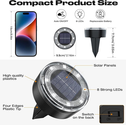 Mini Solar Ground Lights, 12 Pack Solar Lights Outdoor Waterproof, Upgraded LED Flat Landscape Lighting for Outside Pathway Garden Patio Yard Driveway,Cold White