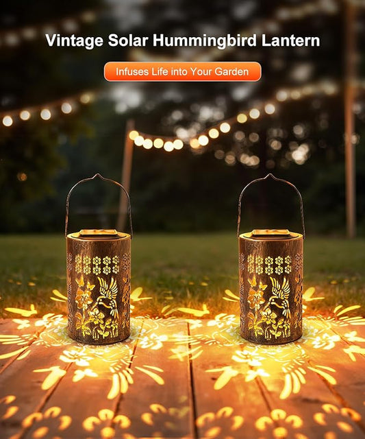 Hummingbird Solar Lanterns Outdoor Waterproof Garden Decor Birthday Gifts for Women, Mothers Day Gifts for Mom, Hanging Solar Lantern Decorations for Yard Patio Porch Deck Backyard Outside