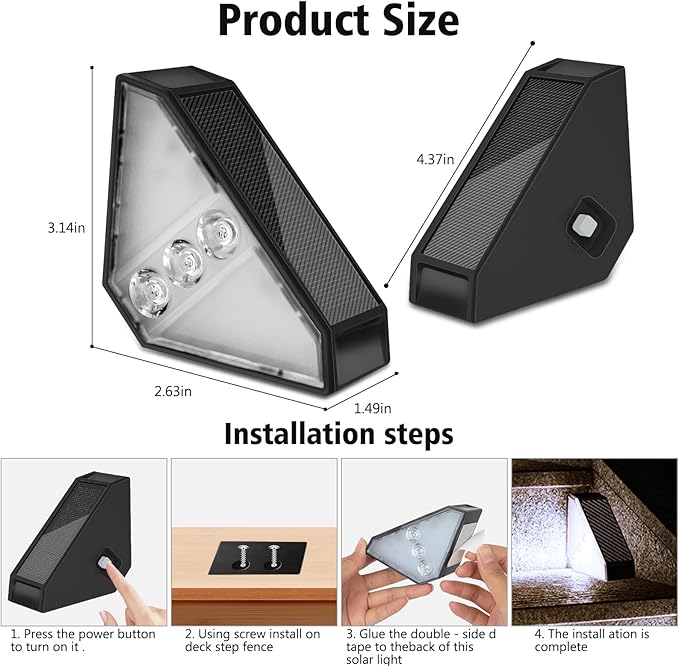 echosari 6 Pack Solar Step Lights for Outside, Ultra Bright Outdoor Stair Lights Auto ON/Off, 2835SMD LEDs Outdoor Step Lights IP68 Fully Waterproof for Yard Garden Walkways Pathway (Cool White)