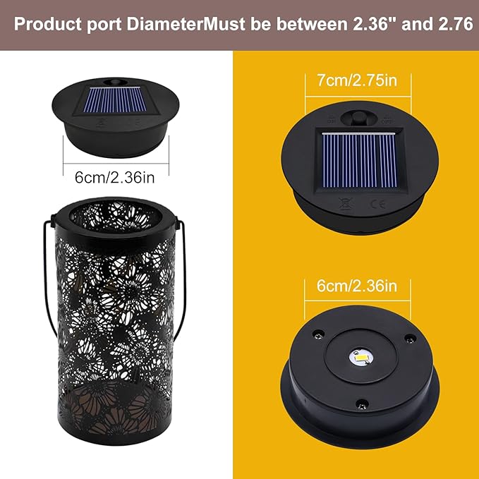 ZNYCYE 2 Pack Solar Light Replacement Top(Top Size 2.76inch, Bottom Size 2.36 inch) Waterproof Solar Lanterns Replacement top for Outdoor DIY Hanging Lanterns(Warm White)