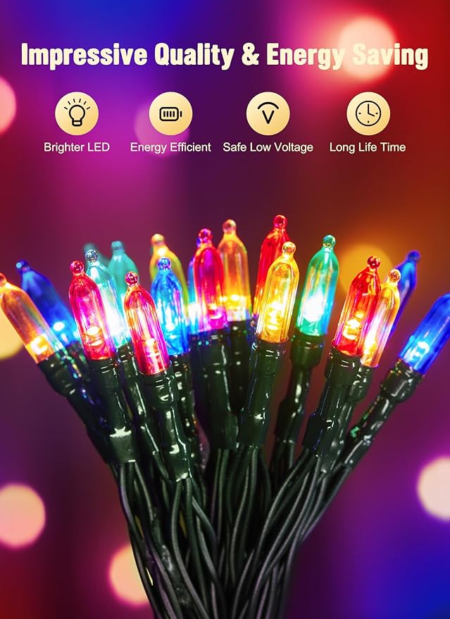 Christmas Porch String Lights 2-Pack, 8ft 20 LED Waterproof