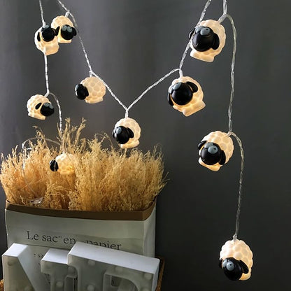 Cute Painted Sheep Night Light LED Sheep Ornaments String Lights Black Sheep Fairy Light Battery Powered Indoor Outdoor Party Decor Night Light (10LED, Black Sheep)