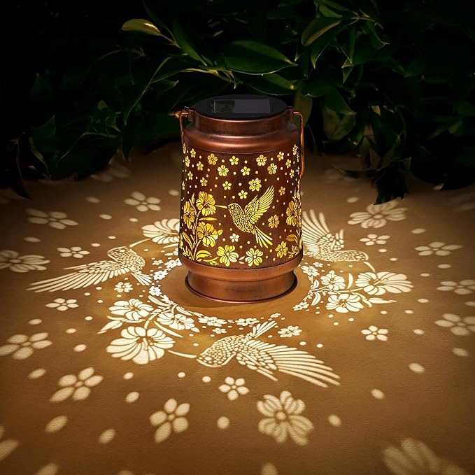 2 Pack Hummingbird Solar Lanterns Outdoor Waterproof Garden Decor Birthday Gifts for Women Mom Grandma Hanging Solar Lights Metal Lantern Decoration Outside for Porch,Patio,Yard,Backyard