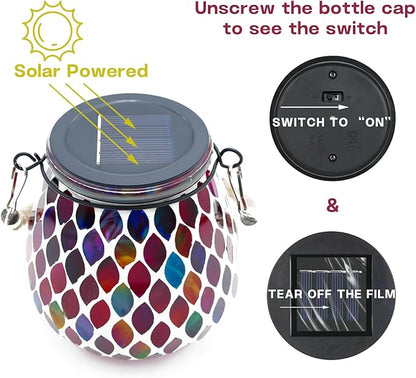 Mosaic Red Solar Lanterns, Outdoor Glass Hanging Lights, Waterproof, Solar Table Lamps, Christmas Gifts for Women Mom Grandma, Night Lights, Decoration for Garden, Patio, Yard, Party, Outdoor Decor