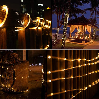 Brightown Solar Rope Lights, 39FT 100LED Outdoor Solar String Lights, IP65 Waterproof Solar Powered Fairy Lights with 8 Lighting Modes for Party Garden Yard Home Holiday Tree Decoration, Warm White