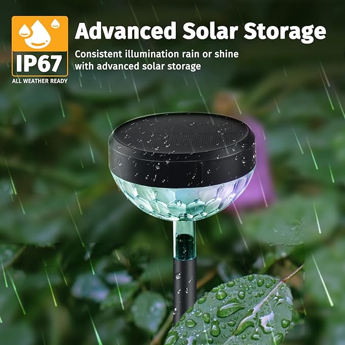 2Pack Solar Pathway Lights Outdoor, Color Changing+8 Fixed Color (Warm White, Cool White, Colored) Solar Lights Outdoor, Bright Solar Powered Garden Light