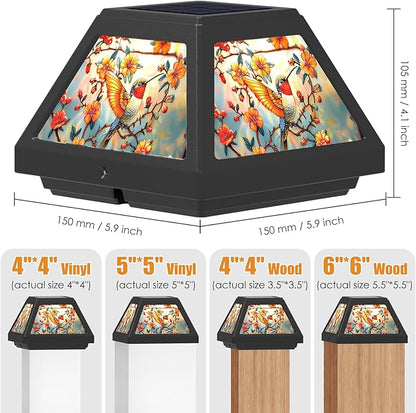 Solar Post Cap Lights - 4x4, 5x5, 6x6 Fence Post Solar Lights, Daffodils Lampshade, 15LM Bright LED, IP65 Waterproof Outdoor Post Lights for Garden, Yard, Deck, Warm White (Bird, 4)