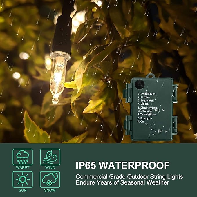 KOUQIYA Battery Operated Christmas Lights 4 Pack, 17ft 50 LED Mini String Light with Auto-Timer 8 Modes Waterproof Tree Lights (Warm White)