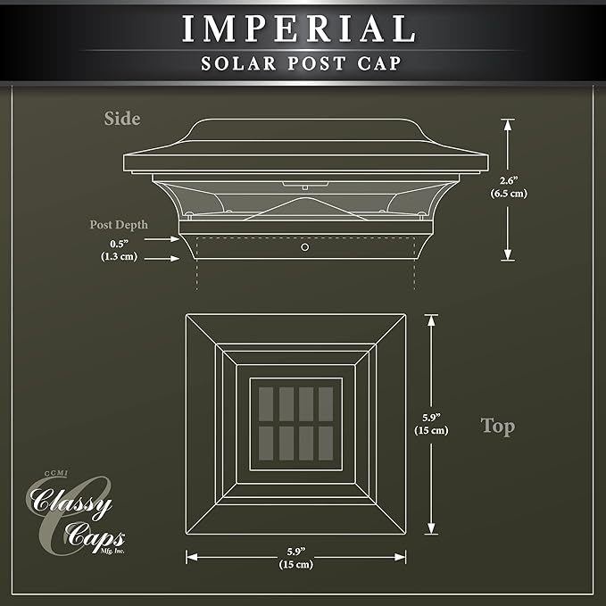 Classy Caps SL211W 4x4 Imperial Solar Post Cap, White – High-Performance LED Lights, Durable Cast Aluminum, Warm and Cool Light Modes, Fits 4"x4" or 3.5"x3.5" Posts, Ideal for Decks, Fences