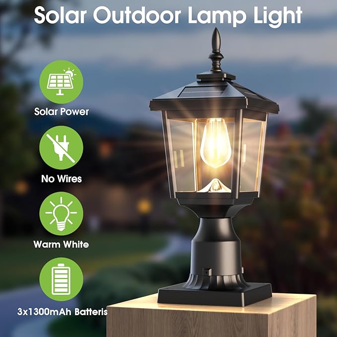 Greluna Solar Post Light Outdoor, 60 Lumens Dusk to Dawn Lamp Post Light, Solar Powered & Waterproof, Fits 6x6 Wooden Posts, 3 Inch Poles, for Garden, Pathway, Driveway, Fence & Yard（Warm White）