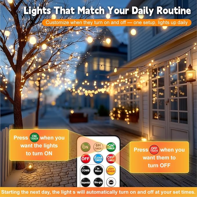 HXWEIYE Rechargeable Fairy Lights with Remote, 2 Pack 33ft 100LED Twinkle Lights with DIY Timer & Light Sensor, Waterproof Outdoor String Lights for Bedroom Patio Christmas Tree Decor, Warm White