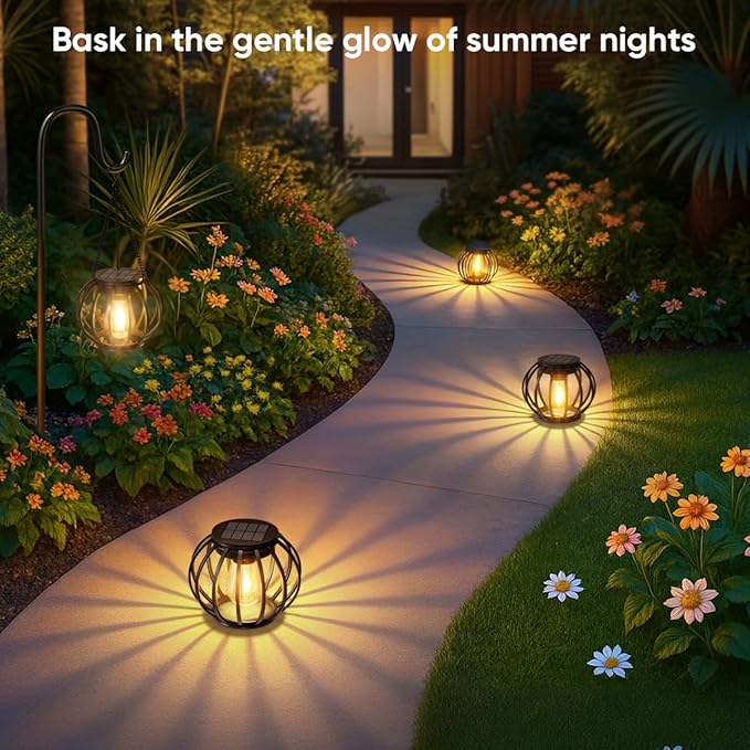 Solar Lanterns Outdoor Waterproof: 2 Pack Metal Hanging Decorative Solar Lights for Pathway Patio Garden Yard - Warm White LED Lighting Auto On/Off - Birthday Spring Gifts for Women Mom 2026