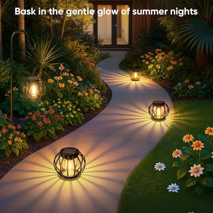 Solar Lanterns Lights Waterproof: 4 Pack Metal Hanging Outdoor Lights for Garden Yard Patio - Warm LED Tabletop Pathway Tree Decor - Birthday Spring Gifts for Women Mom 2026