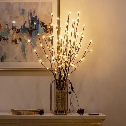 6PK Lighted Branches Brown Twig Stake with 120LED Warm White Lights, 30" Pathway Light for Outdoor and Indoor Use(Vase Excluded)