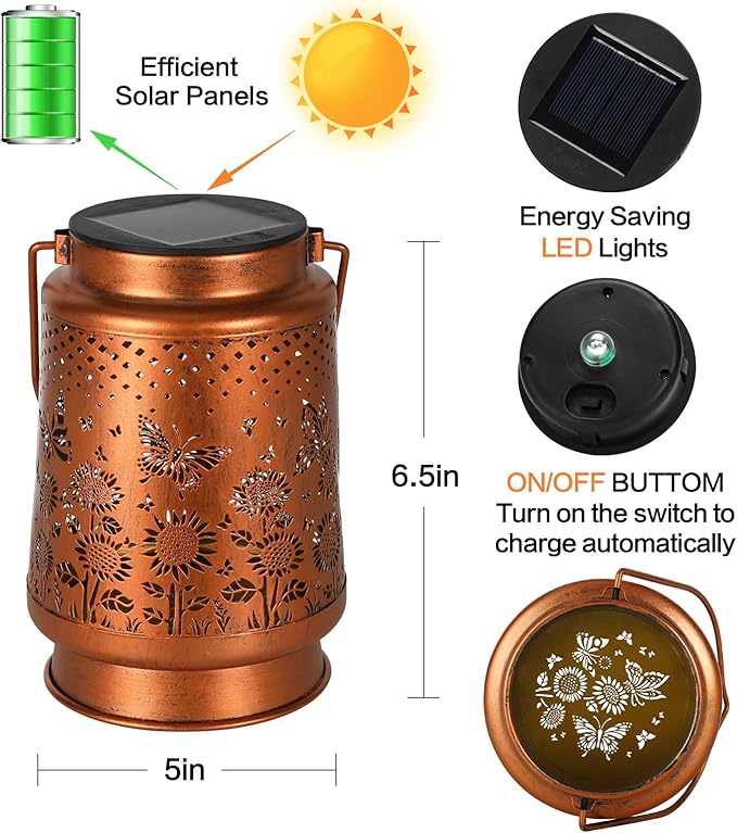 Solar Lanterns Outdoor Waterproof Garden Decor, Metal LED Garden Light Birthday Gifts for Women mom Christmas Gifts for Yard, Patio, Lawn, Tabletop, Pathway, Landscape,Walkway, Terrace(Butterfly)