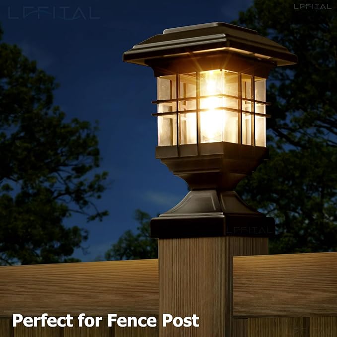 Solar Post Lights Outdoor Solar Cap Lights Deck Fence Cap for 4x4 5x5 6x6 Posts Patio Garden Courtyard Decoration Fixture Waterproof Warm White Lighting Black (2)