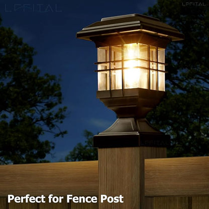 Solar Post Lights Outdoor Solar Cap Lights Deck Fence Cap for 4x4 5x5 6x6 Posts Patio Garden Courtyard Decoration Fixture Waterproof Warm White Lighting Black (2)