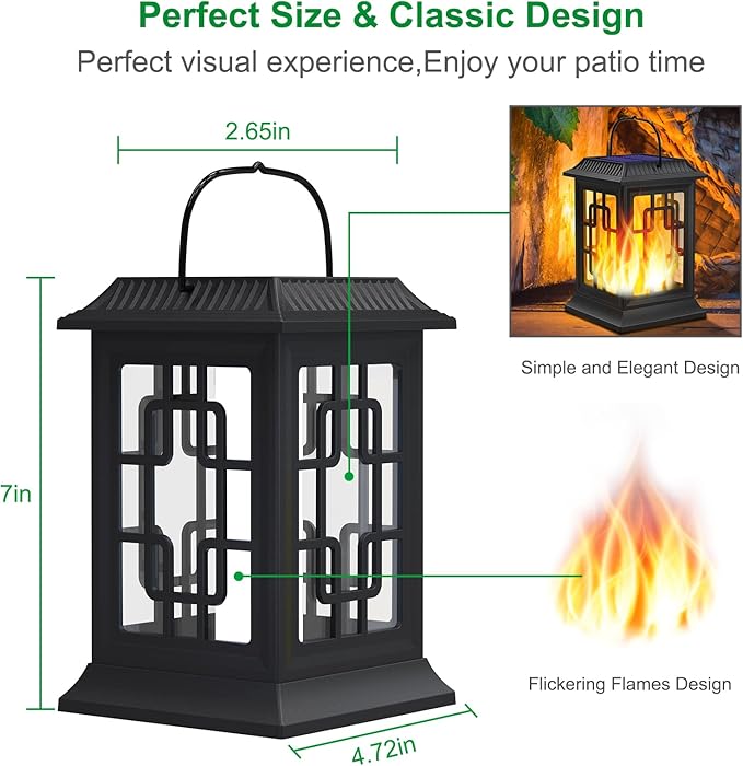 Solar Lanterns Outdoor Waterproof, Hanging Solar Lights for Outside Black Hanging Solar Powered Lantern Decorative for Garden Yard Patio, 1 Pack