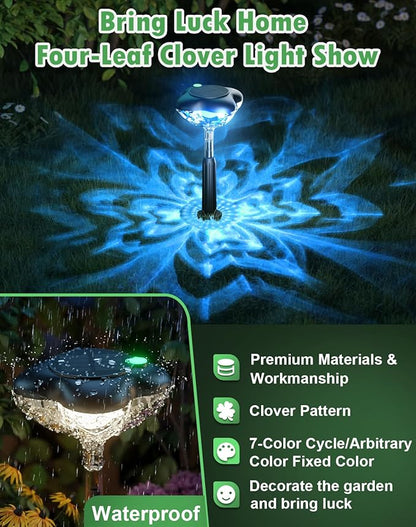 SFV 6 Pack Solar Pathway Lights Outdoor, Multicolor & Warm White Mode, Four-Leaf Clover, IP65 Waterproof, Auto On/Off, 1000mAh Landscape Lighting for Garden Yard Lawn Landscape