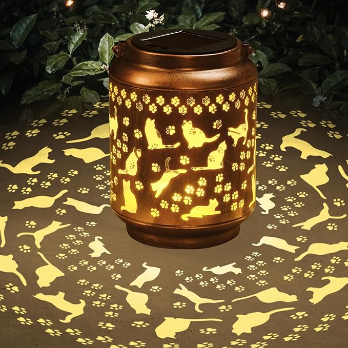 Cat Solar Hanging Lanterns, Metal Outdoor Decor