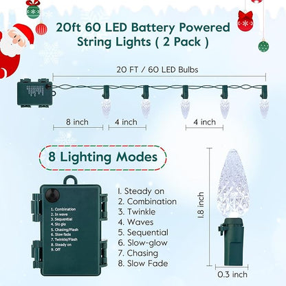 Christmas Fairy Lights 2-Pack, 20ft 6 LED Battery Twinkle Lights
