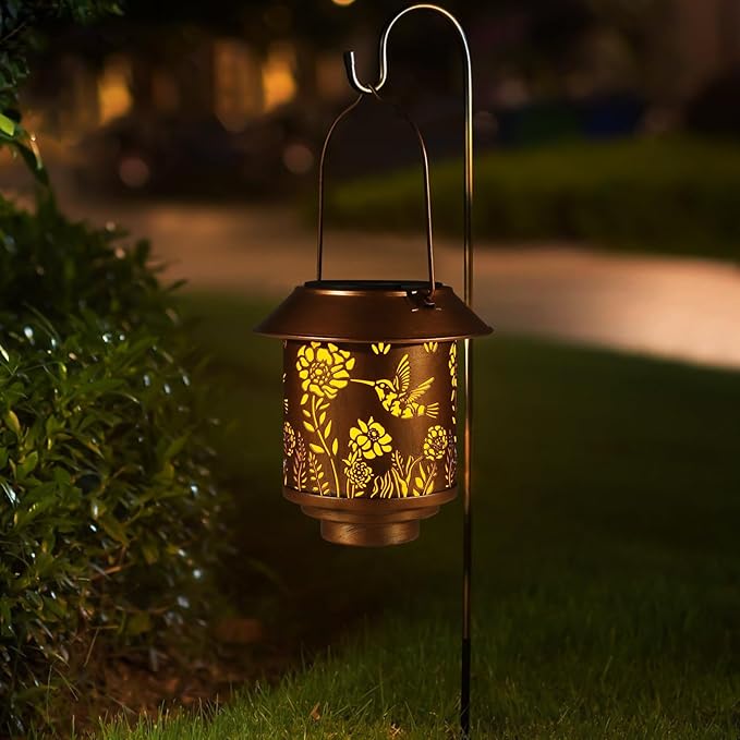 Elegant Hummingbird Solar Lanterns for Porch, Waterproof LED