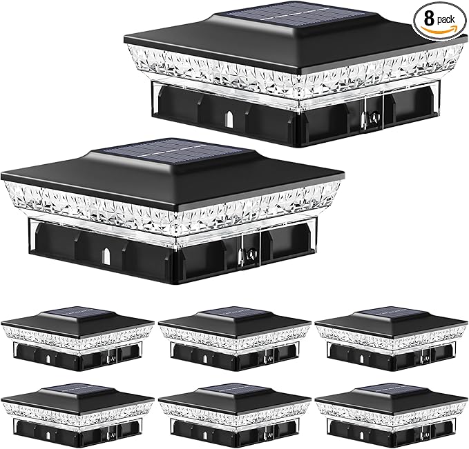 8-Pack Upgraded Solar Post Cap Lights for Yard, LED