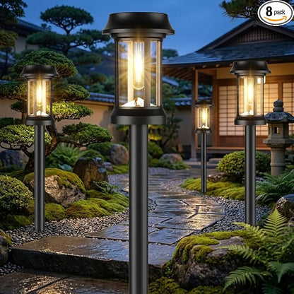 Solar Pathway Lights, 8 Pack Glass Solar Lights Outdoor, Solar Stake Lights Landscape Lighting for Outside Path Walkway Driveway Sidewalk Lawn Yard Garden Decor