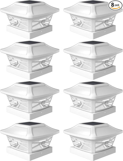 Davinci Lighting Renaissance Solar Outdoor Post Cap Lights - Includes Bases for 4x4 5x5 6x6 Posts - Bright LED Light - Pearl White (8 Pack)