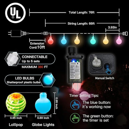 66ft Outdoor Edison String Lights, Weatherproof