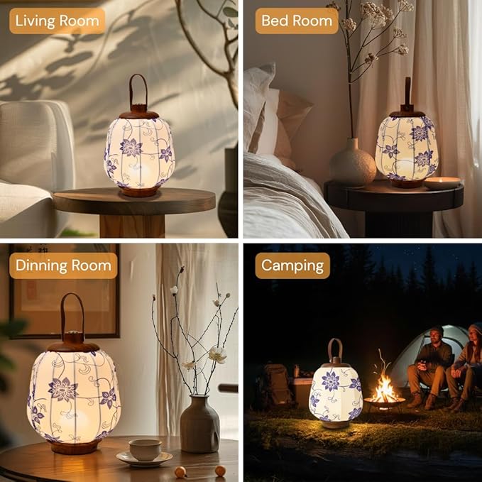 Cordless Rechargeable Lanterns Table Lamp - LED Outdoor Light,4000 mAh Battery Operated,3 Color Dimming Touch Desk Lamps with Handle for Bedroom/Living Room/Restaurant/Camping