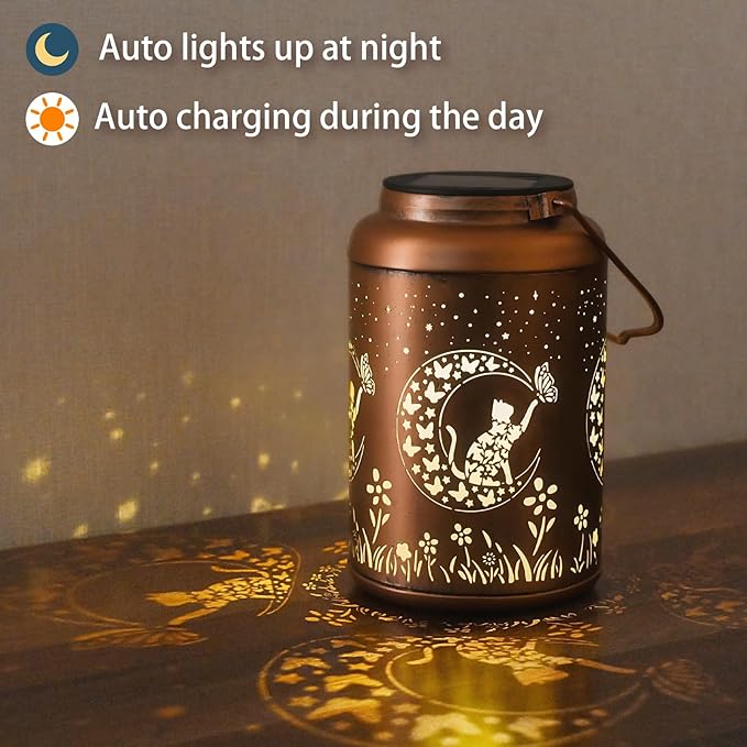 Mothers Day Gifts for Mom Grandma - Birthday Gifts for Women, Cat Solar Lights Outdoor Waterproof, Decorations Outside for Yard, Garden Decor Solar Lantern