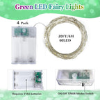 Christmas Yard String Lights 4-Pack, 20ft 60 LED Waterproof