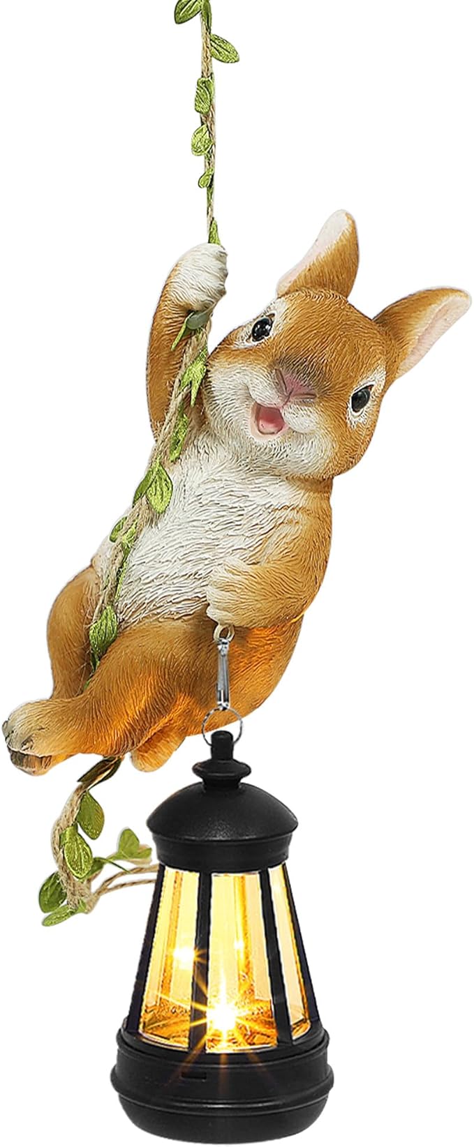 Easter Yard Décor, Solar Hanging Bunny Rabbit Statue, Outdoor Resin Animal Figurine with LED Lights for Garden, Fence, Porch, Patio, Yard Decor, Dusk to Dawn Auto On/Off
