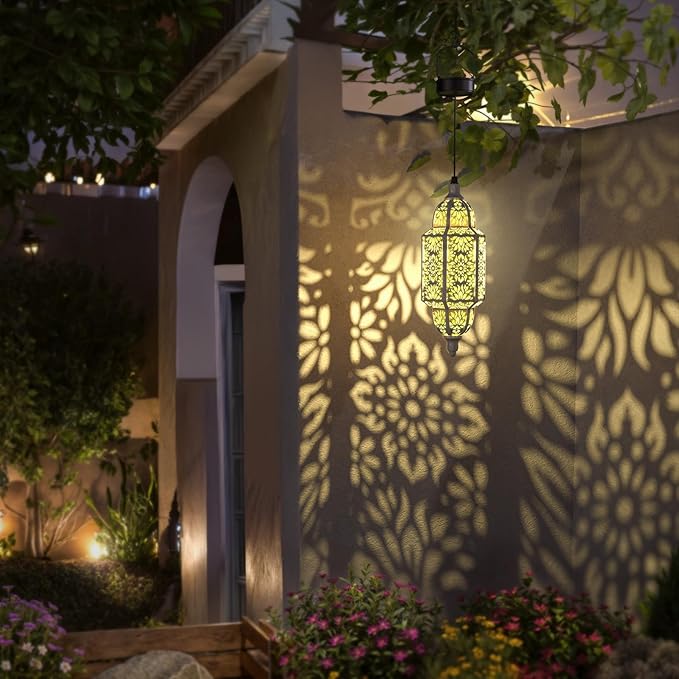 2-Pack Solar Moroccan Hanging Pendant Lantern, Waterproof