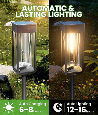 Solar Lights Outdoor Pathway, 4 Pack 2-in-1 Warm&Cool, Bright Solar Path Lights Waterproof IP65, Solar Outside Light Auto On/Off, Long Lasting Light for Yard, Patio, Garden, Landscape Decor