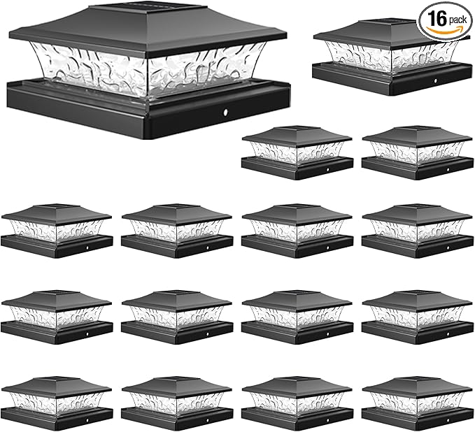 16-Pack RGB Fence Post Cap Lights, Solar LED