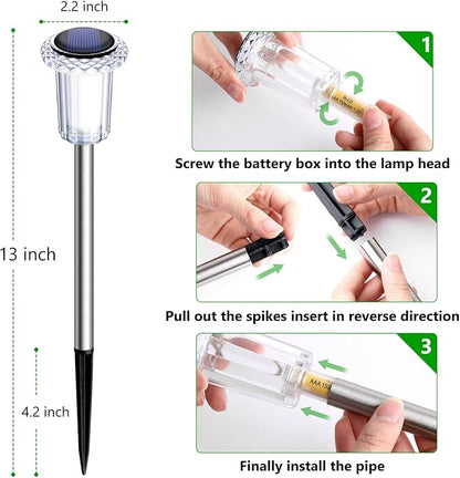 Solar Pathway Lights 10 Pack Christmas Solar Lights Outdoor Waterproof 6000K Cold White Yard Lighting, LED Stainless Steel Stake for Garden Outside Landscape Lawn Driveway Walkway Path