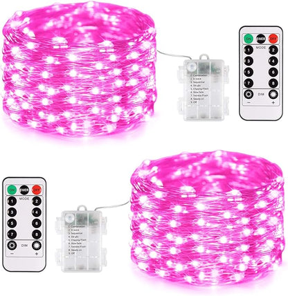2-Pack 66ft Christmas LED String Lights, Waterproof Timer Lights