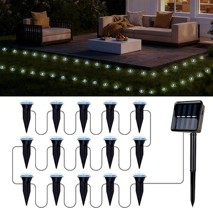 15 LED Solar Ground Lights Outdoor, Waterproof Solar Pathway Lights, LED Landscape Lighting for Garden, Patio, Driveway, Walkway - White