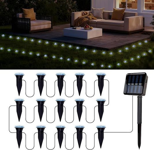 15 LED Solar Ground Lights Outdoor, Waterproof Solar Pathway Lights, LED Landscape Lighting for Garden, Patio, Driveway, Walkway - White