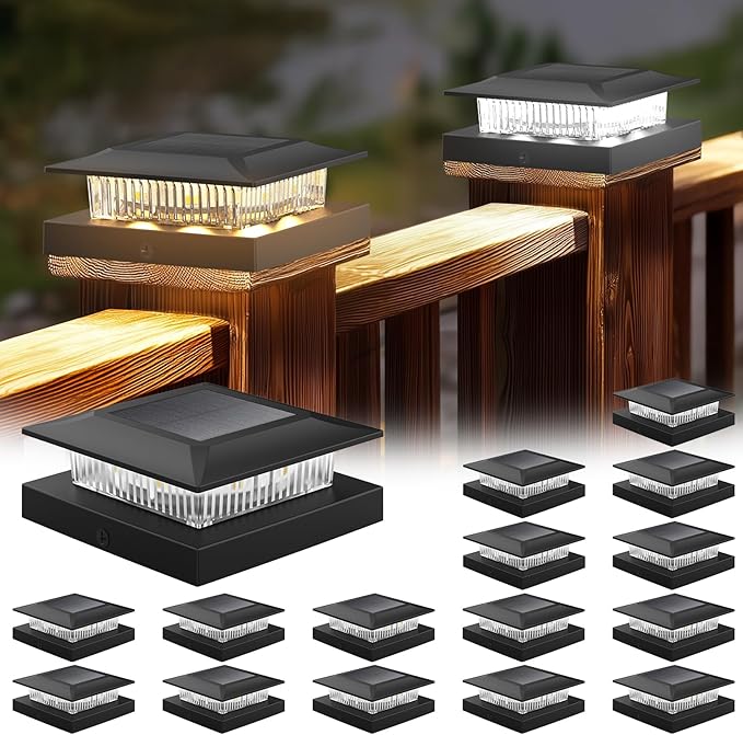 16-Pack Upgraded Solar Post Cap Lights for Yard, LED