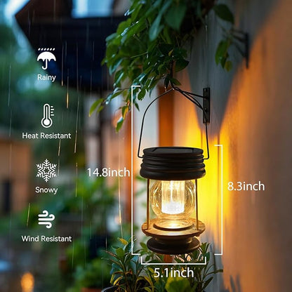 Solar Lanterns Outdoor - 2 Pack Hanging Solar Lights for Outside, Waterproof Outdoor Garden Lanterns Lamp Vintage Design for Landscape Yard Pathway Beach Pavilion Table Decoration (Warm Lights)