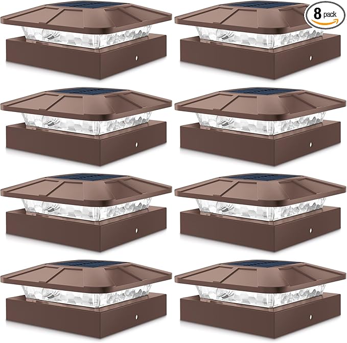 Solar Post Cap Lights 8-Pack, 3-Mode Waterproof LED