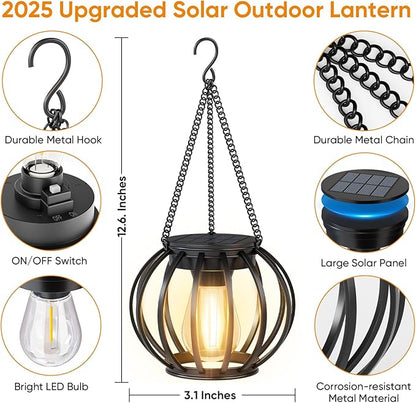 Solar Lanterns Outdoor Waterproof: 2 Pack Metal Hanging Decorative Solar Lights for Pathway Patio Garden Yard - Warm White LED Lighting Auto On/Off - Birthday Spring Gifts for Women Mom 2026